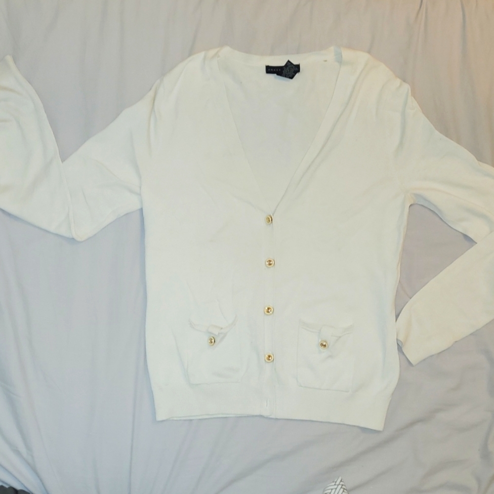 Grace Elements White Cardigan Sweater with Pockets